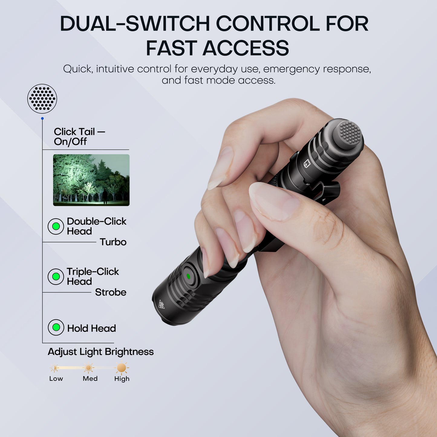 TUOWEE 1500LM Rechargeable Pen Flashlight – Dual Switch