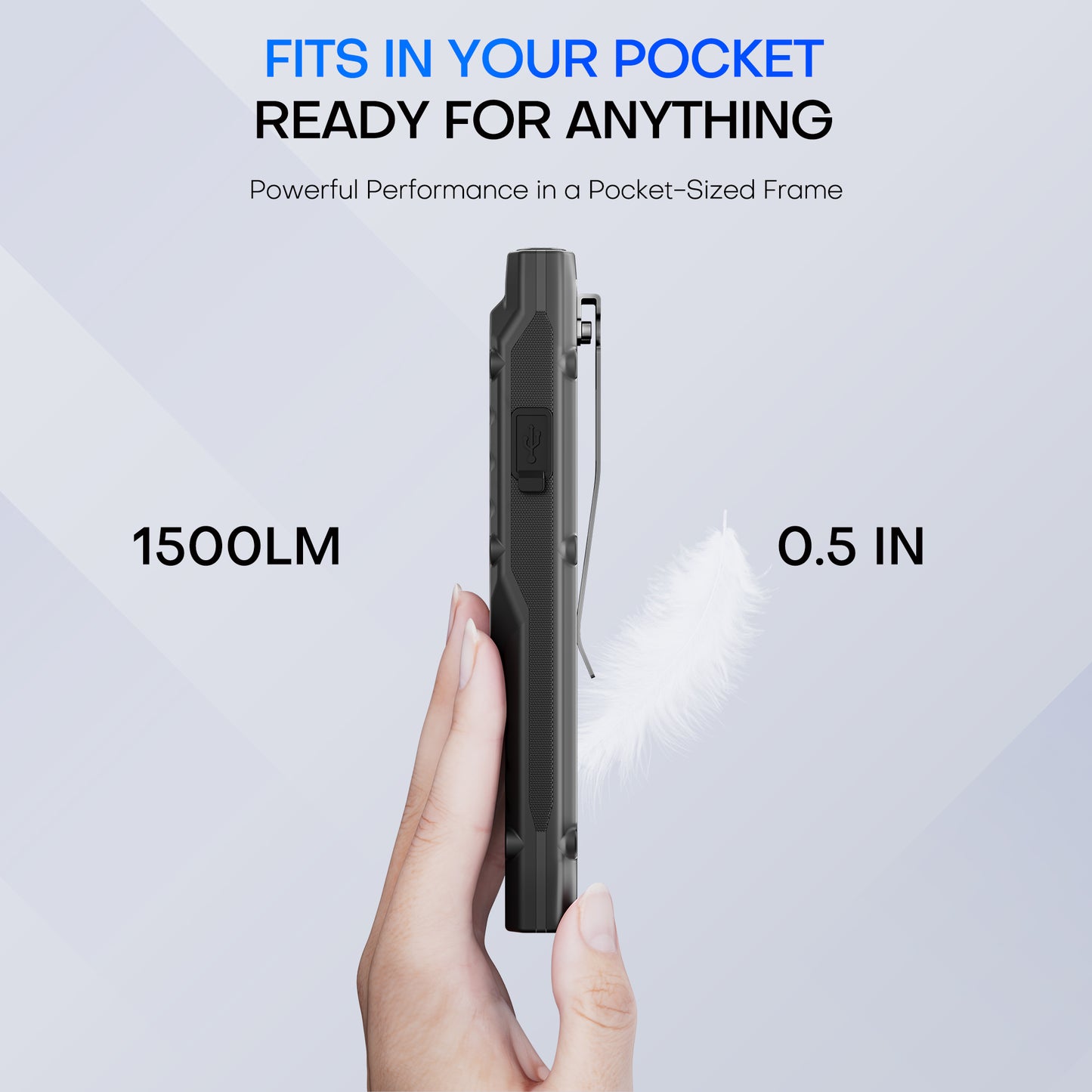 Rechargeable Flat EDC Flashlight with Digital Display, Side Light & Dual Switch Control