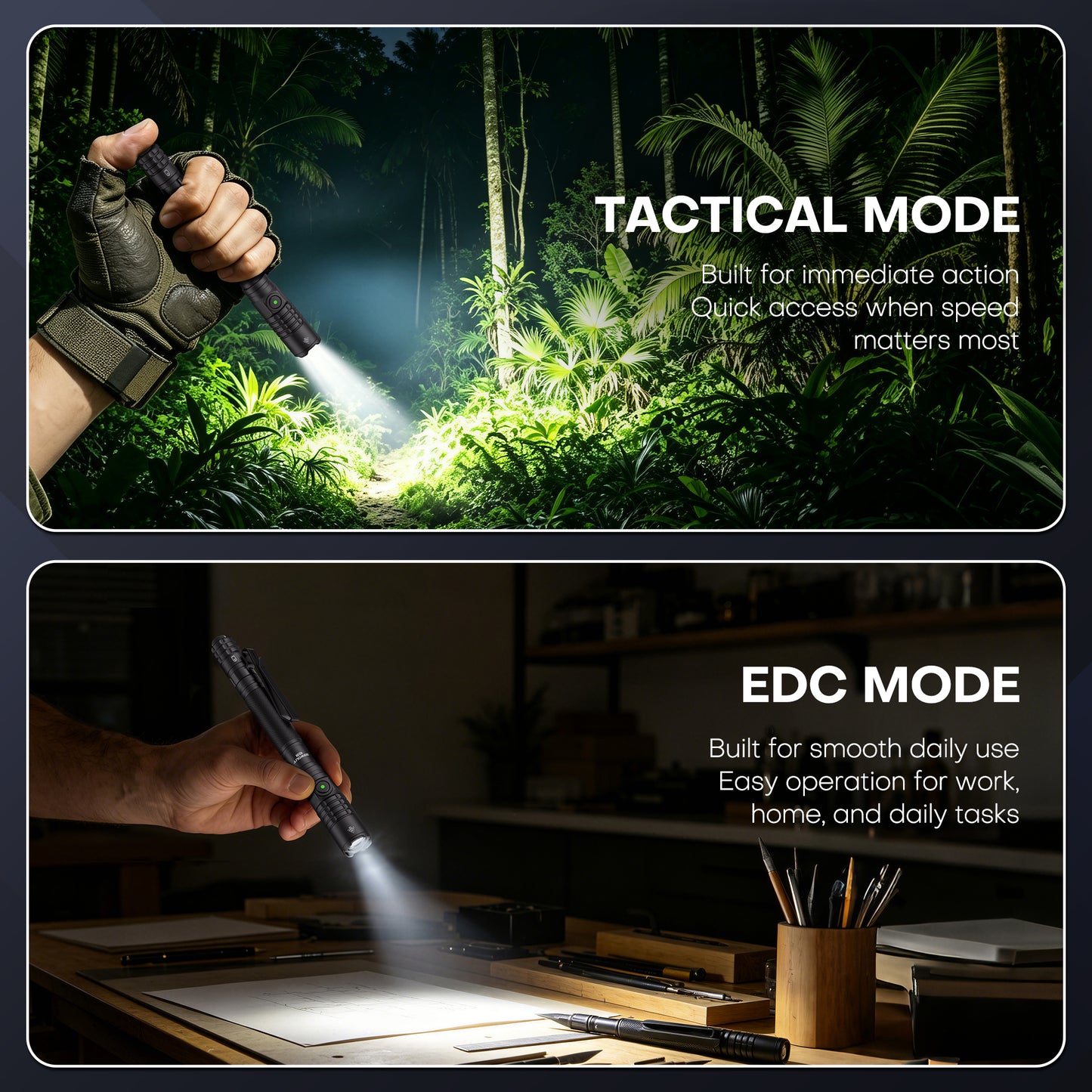 TUOWEE 1500LM Rechargeable Pen Flashlight – Dual Switch