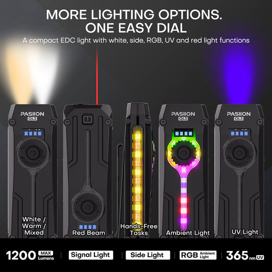Rechargeable Flat EDC Flashlight with UV Light, RGB & Red Pointer