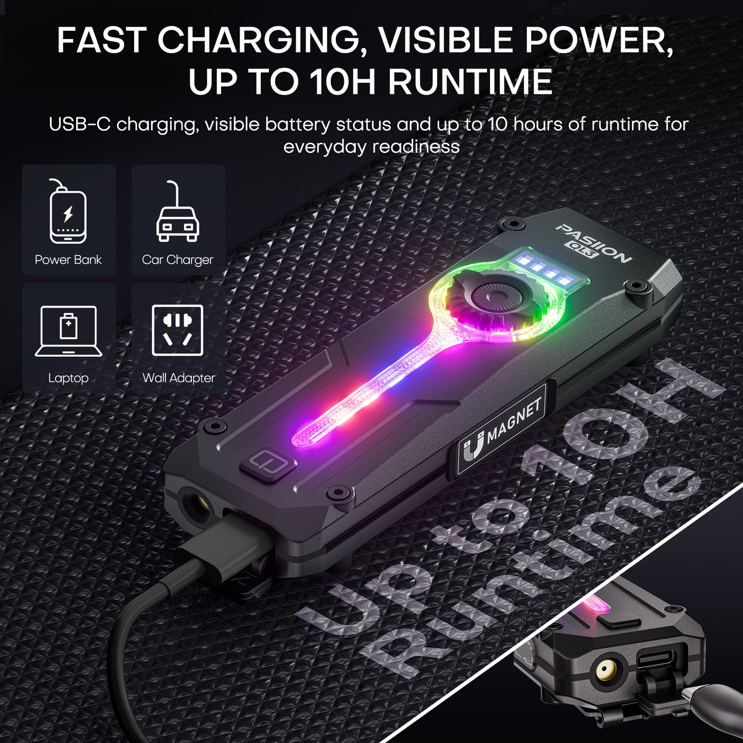Rechargeable Flat EDC Flashlight with UV Light, RGB & Red Pointer