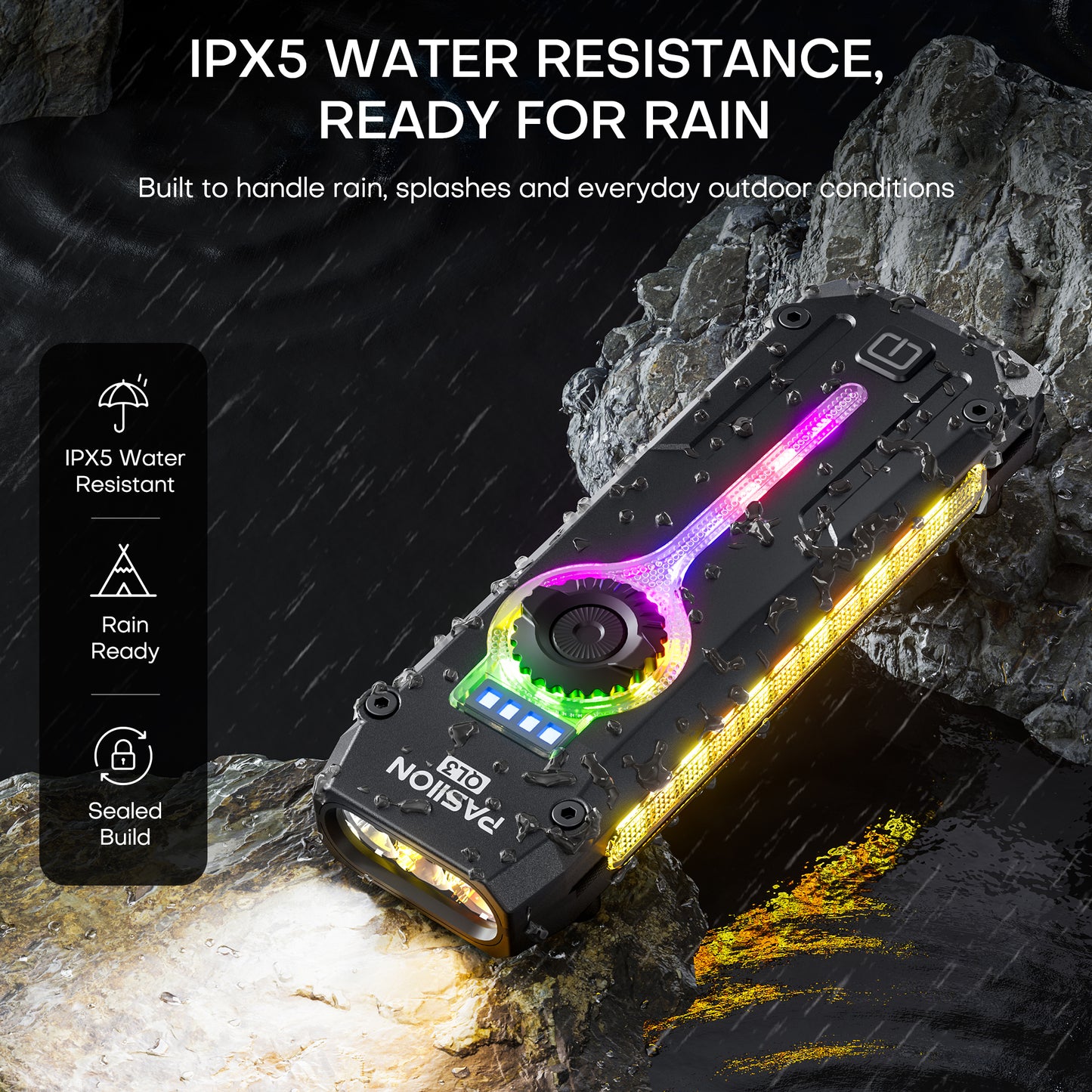Rechargeable Flat EDC Flashlight with UV Light, RGB & Red Pointer