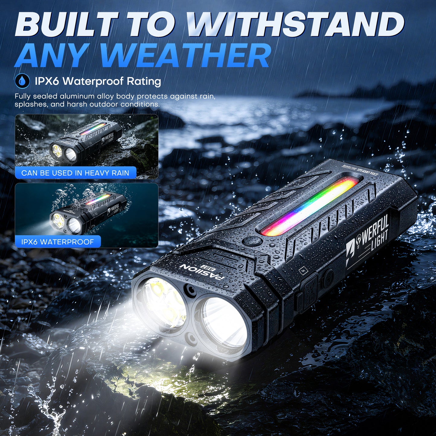 3250 Lumen Rechargeable Flat EDC Flashlight with Spotlight, Floodlight & RGB Light