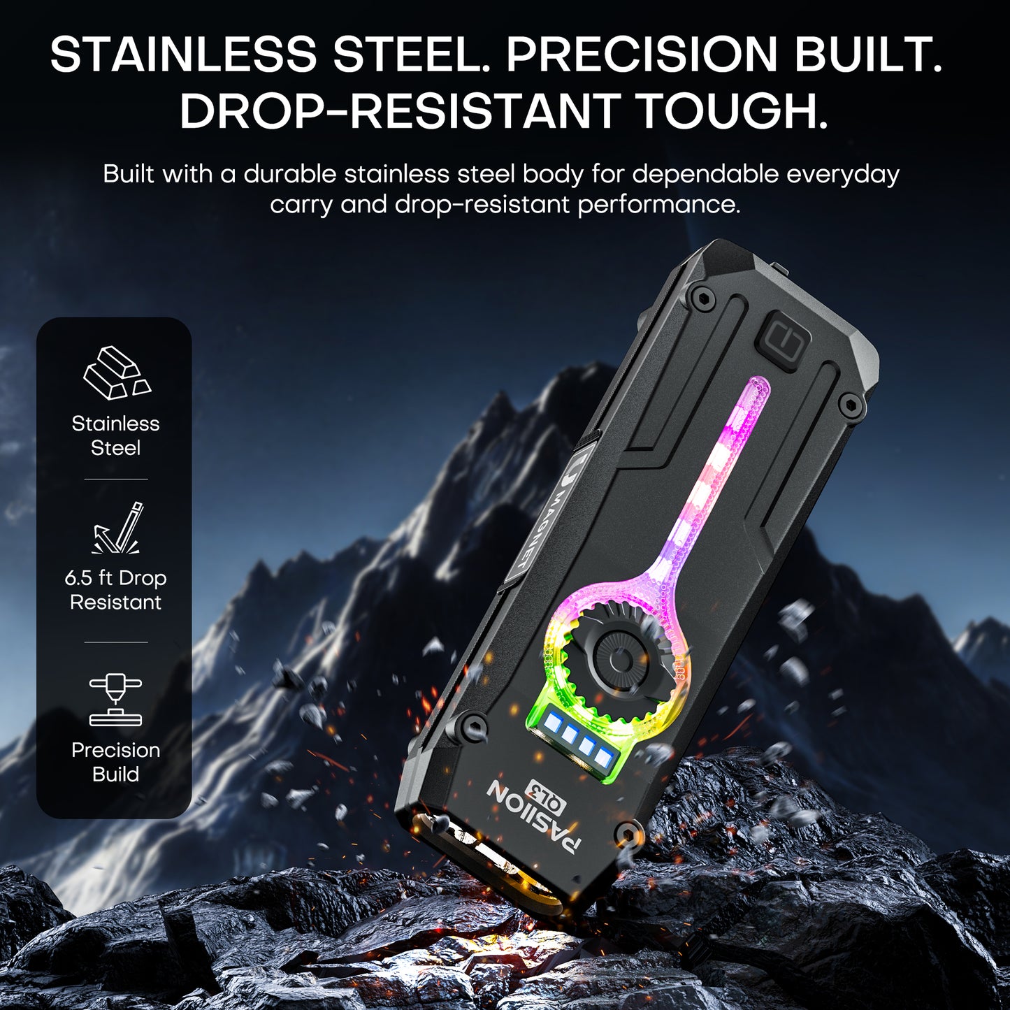 Rechargeable Flat EDC Flashlight with UV Light, RGB & Red Pointer