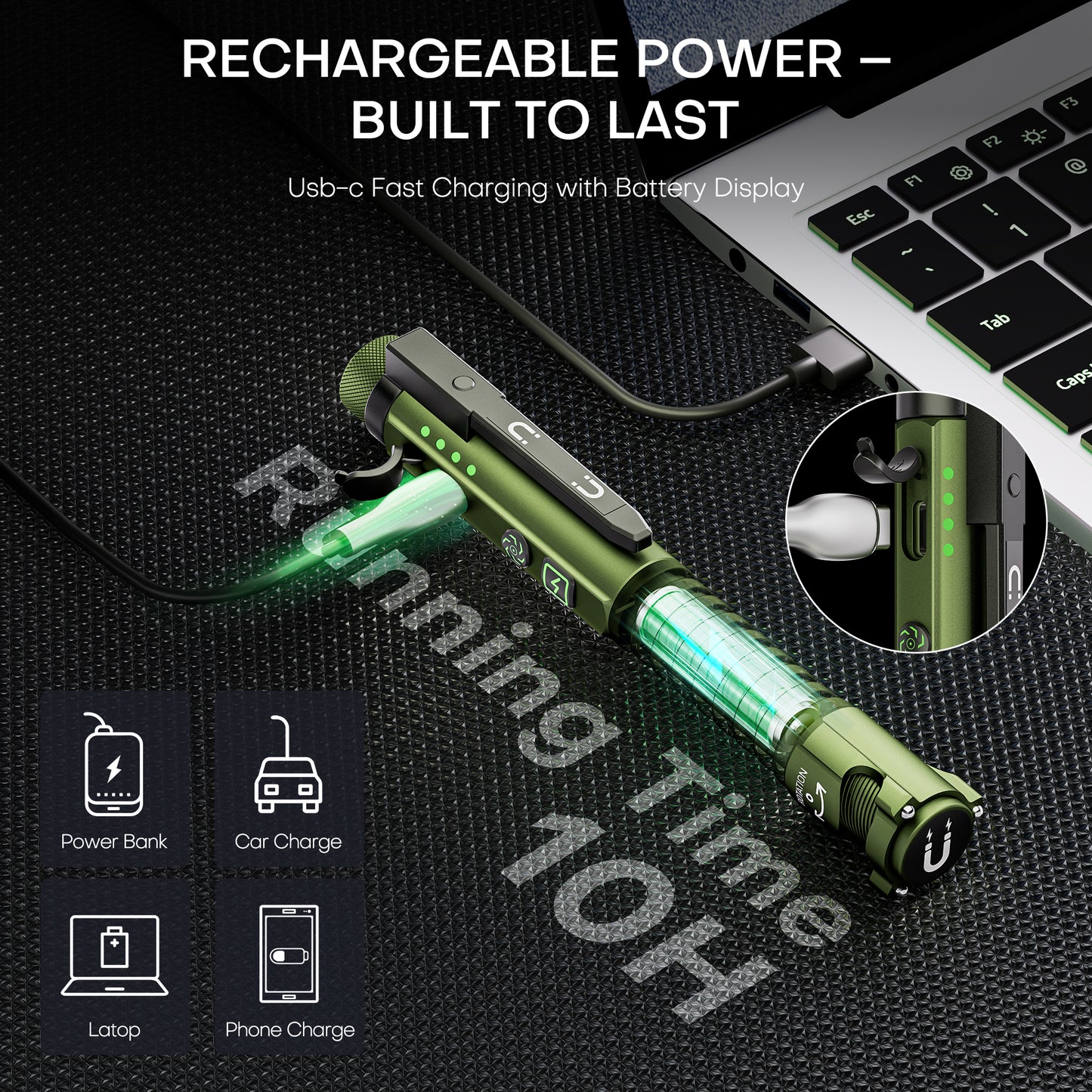Rechargeable EDC Flashlight with Red Pointer, Side Light, Magnetic Clip & Base