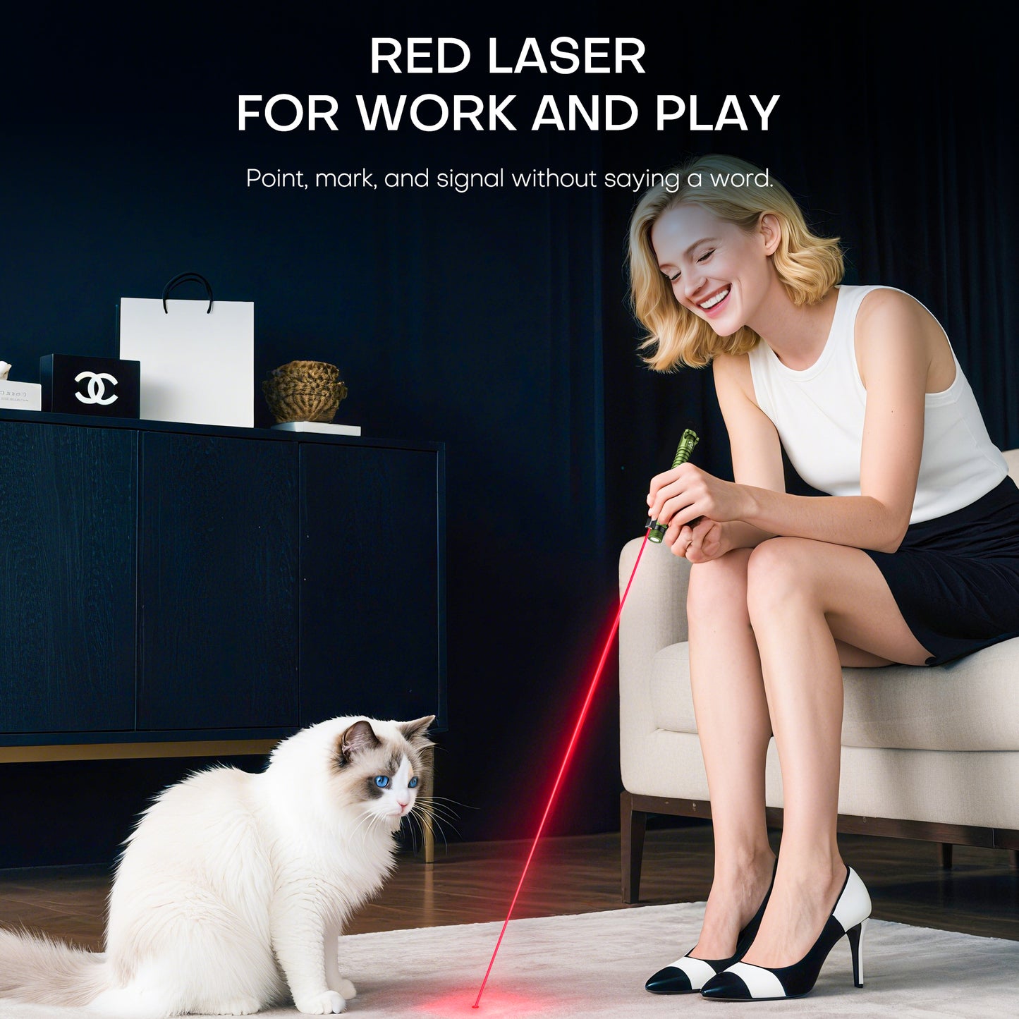 Rechargeable EDC Flashlight with Red Pointer, Side Light, Magnetic Clip & Base