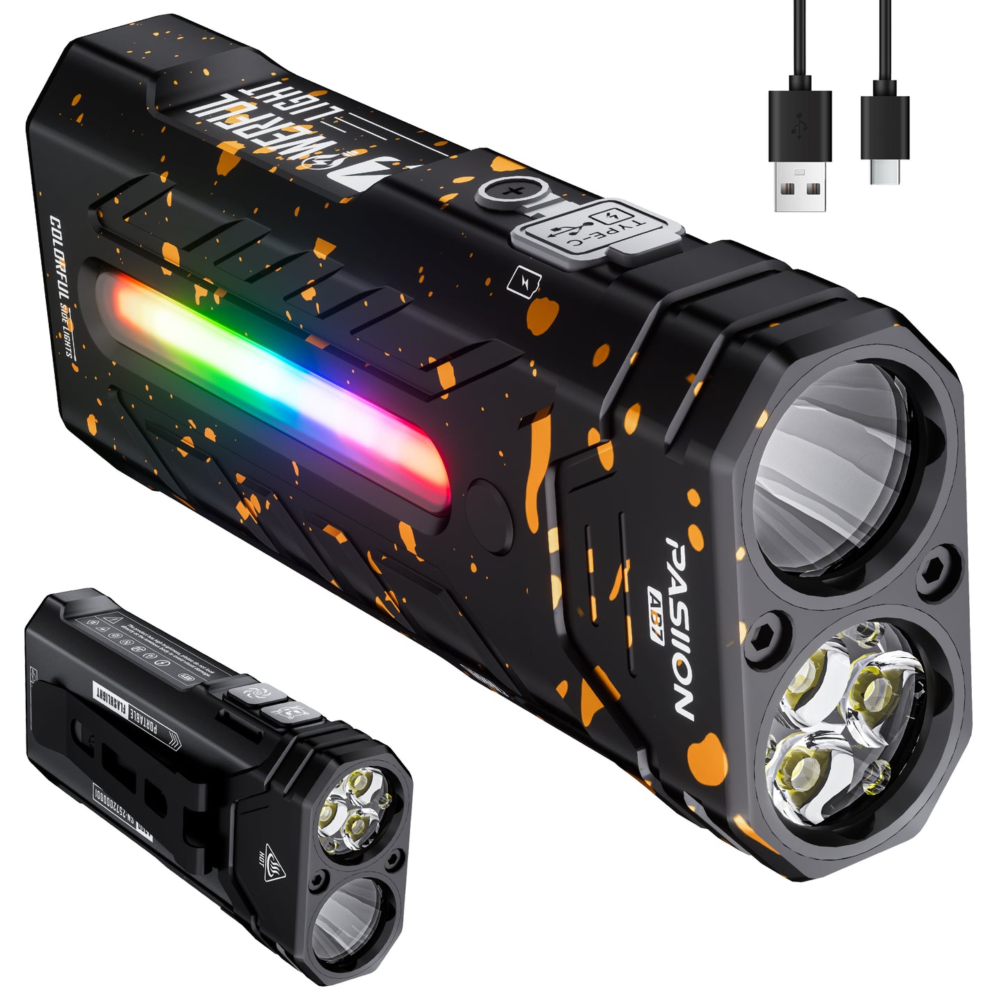 3250 Lumen Rechargeable Flat EDC Flashlight with Spotlight, Floodlight & RGB Light