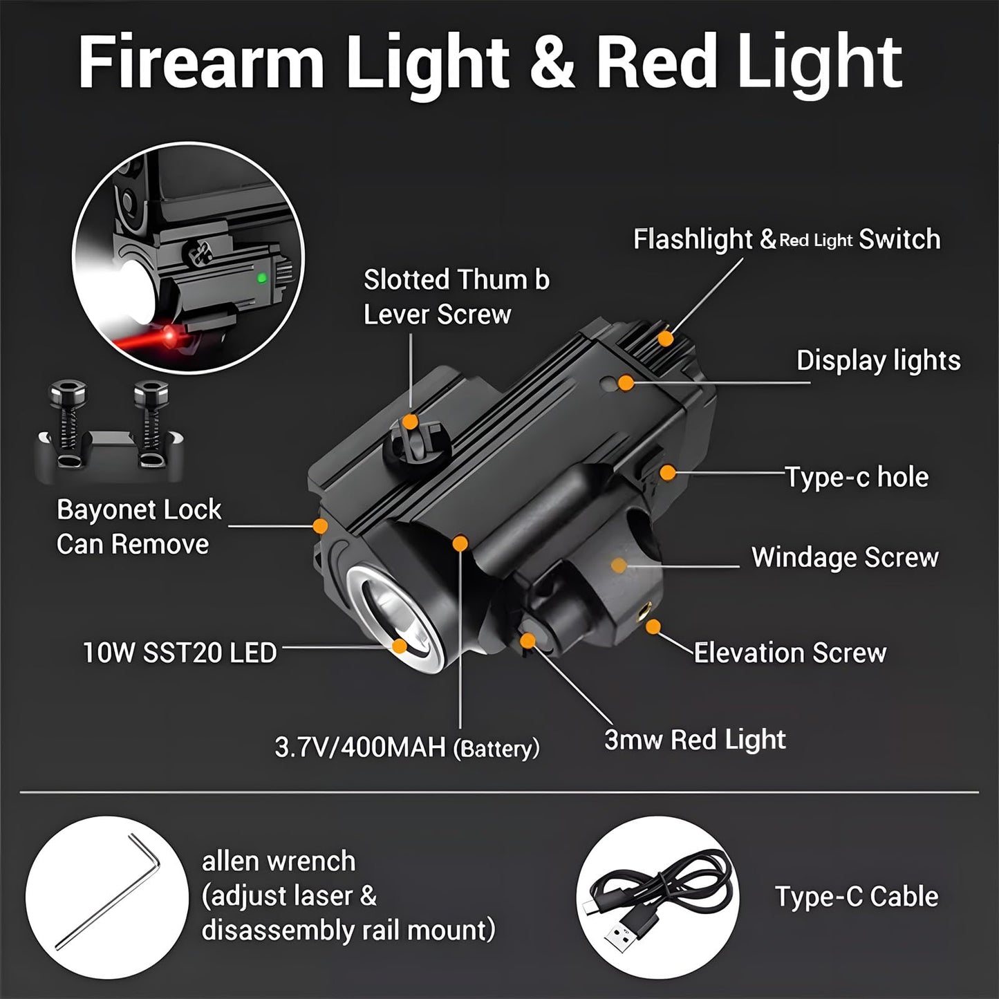 Pistol Light with Red Laser – Rechargeable 800 Lumens Gun Light for Handguns, Fits Glock & Picatinny Rail, 5 Modes Gun Flashlight, Tactical Pistol Flashlight with Battery Indicator