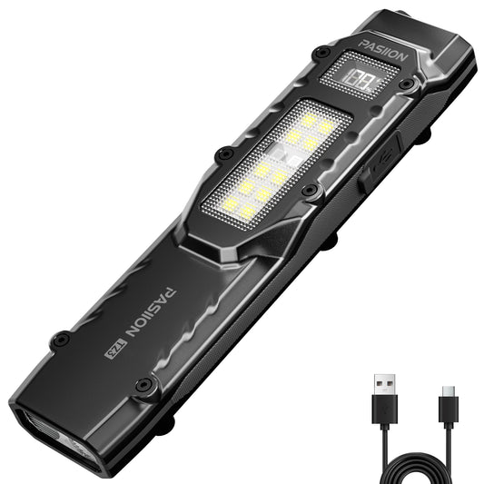 Rechargeable Flat EDC Flashlight with Digital Display, Side Light & Dual Switch Control