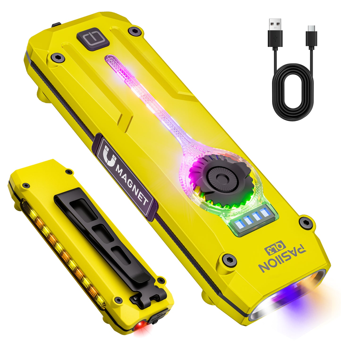 Rechargeable Flat EDC Flashlight with UV Light, RGB & Red Pointer