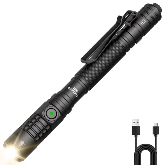 TUOWEE 1500LM Rechargeable Pen Flashlight – Dual Switch