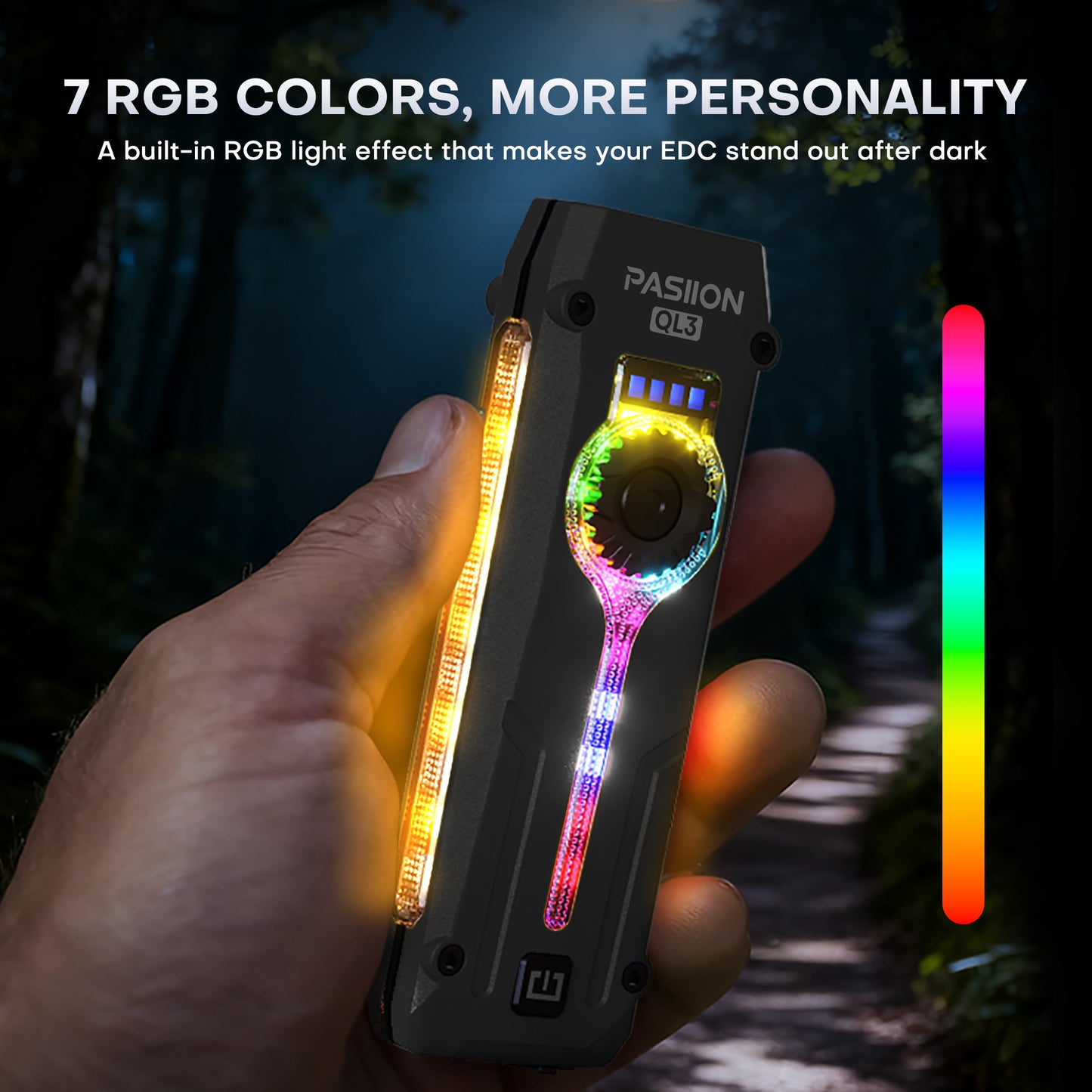 Rechargeable Flat EDC Flashlight with UV Light, RGB & Red Pointer