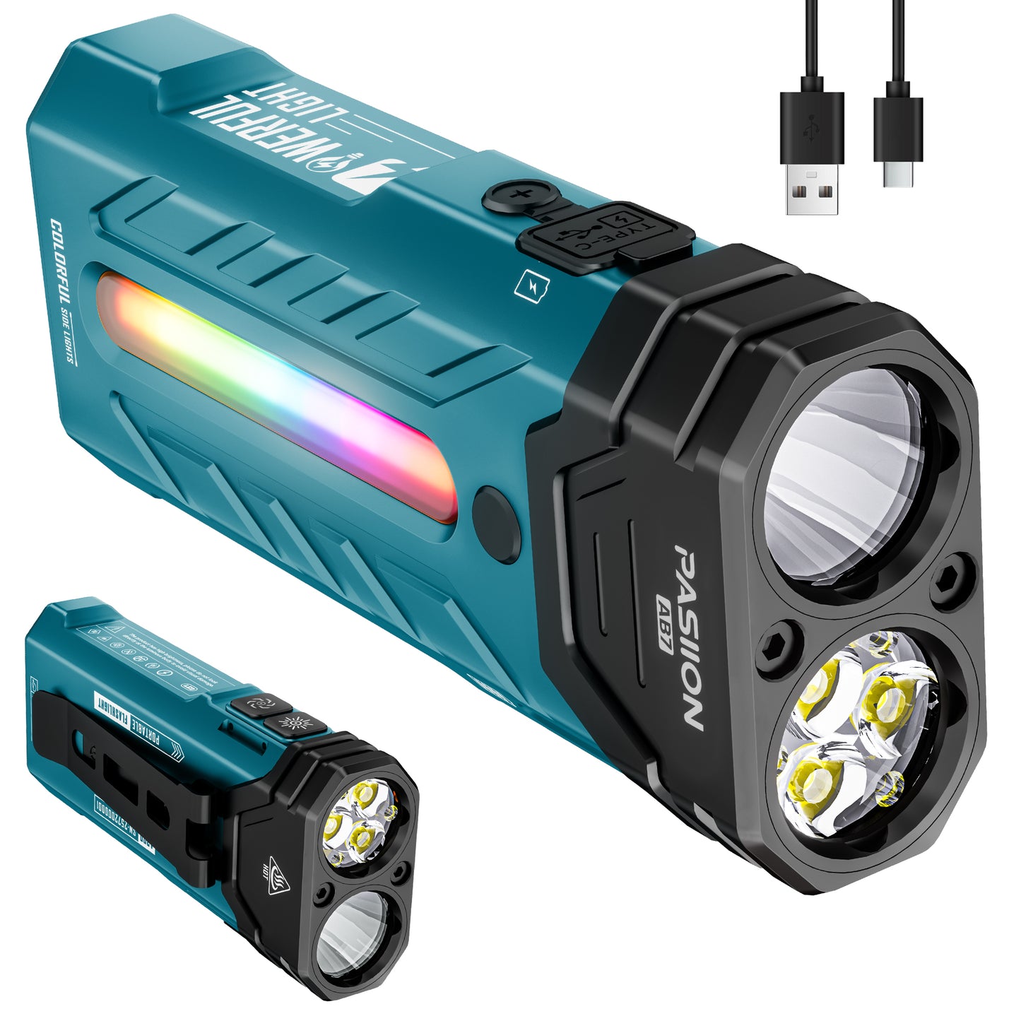 3250 Lumen Rechargeable Flat EDC Flashlight with Spotlight, Floodlight & RGB Light