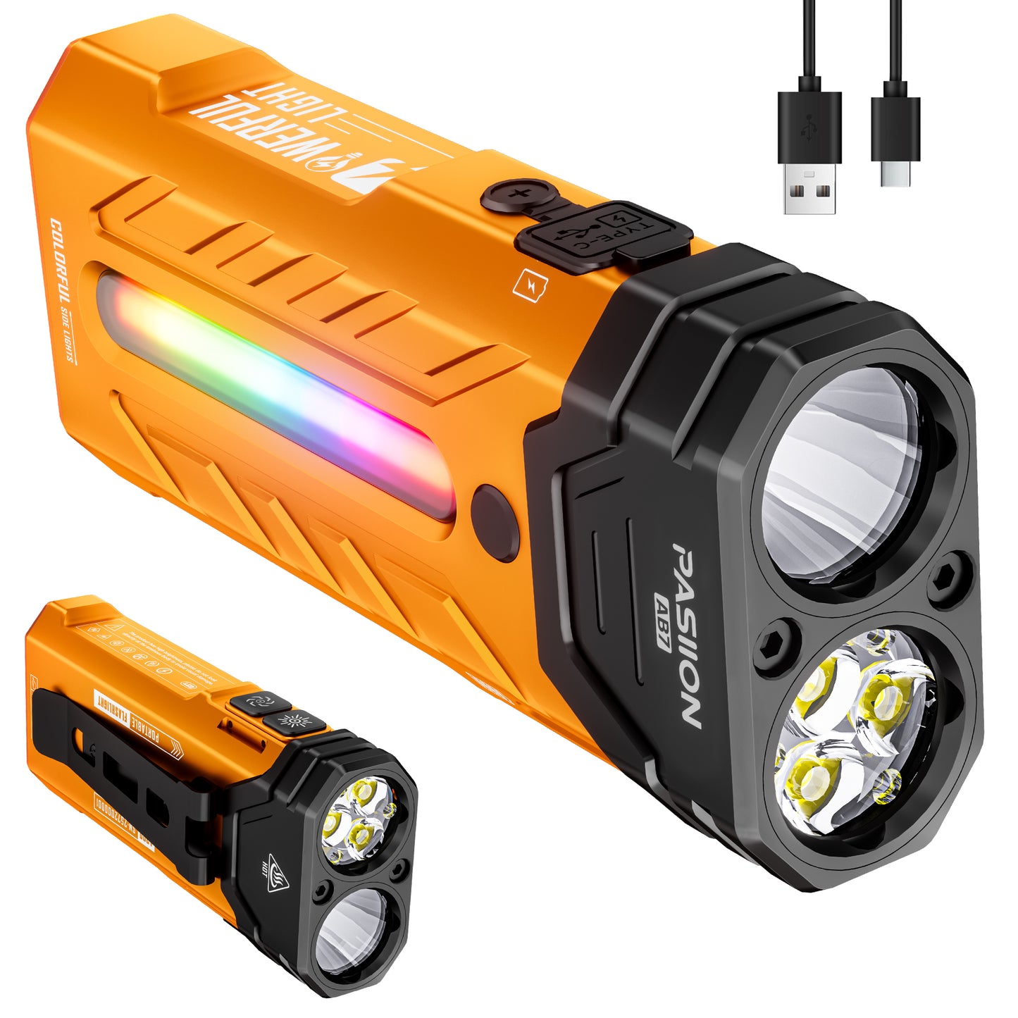 3250 Lumen Rechargeable Flat EDC Flashlight with Spotlight, Floodlight & RGB Light