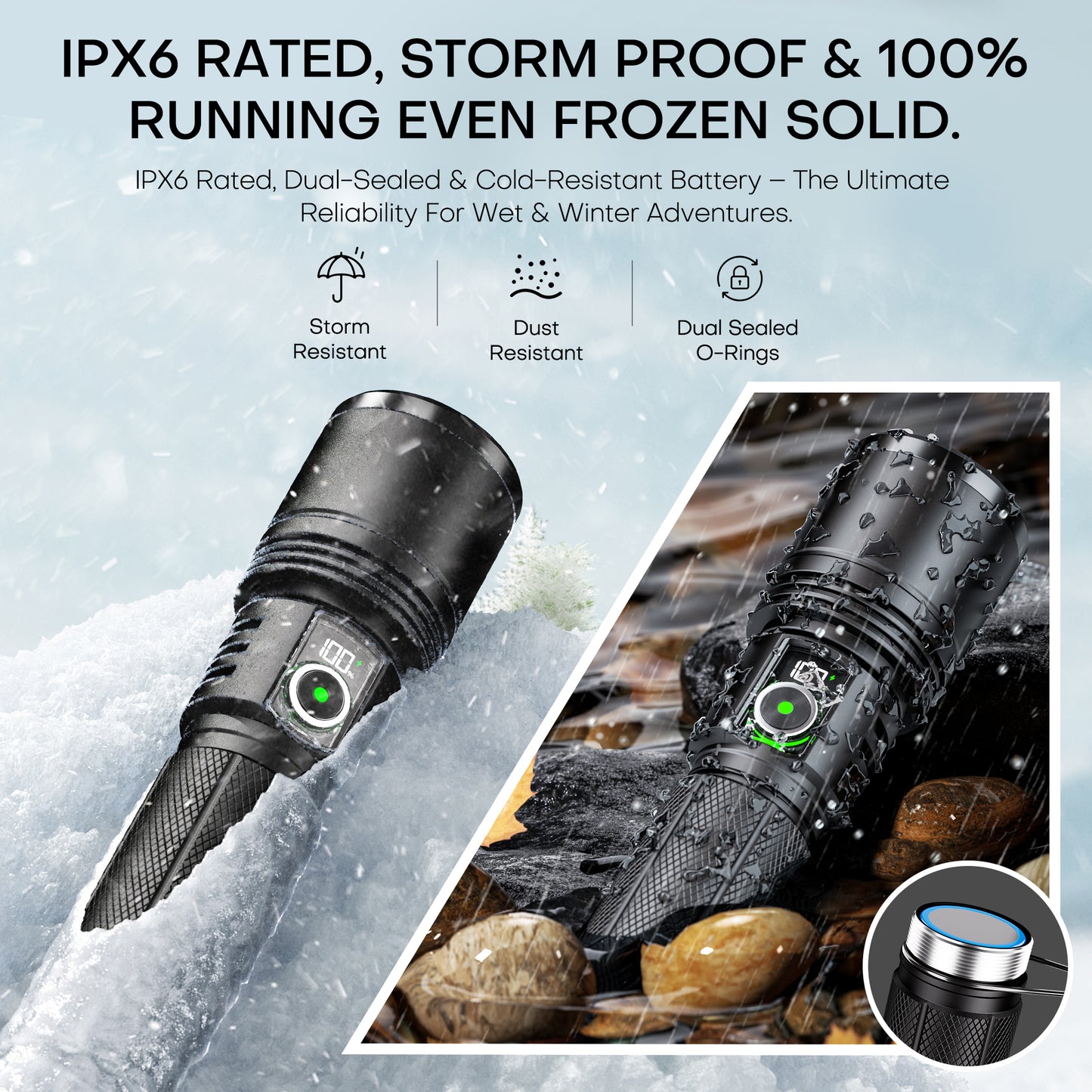 High-Lumen Rechargeable Zoomable LED Flashlight with LCD Display & Dual Power Options