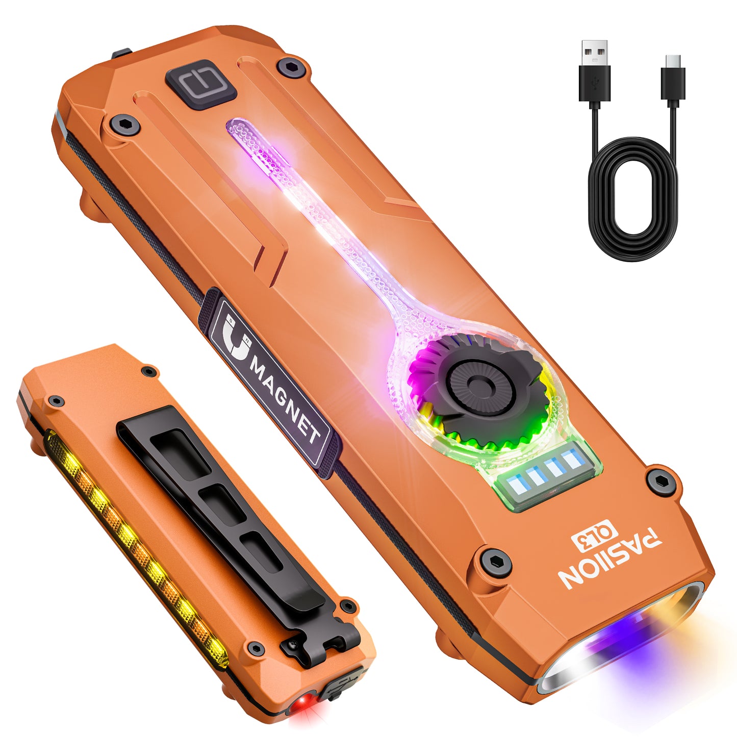 Rechargeable Flat EDC Flashlight with UV Light, RGB & Red Pointer