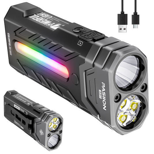 3250 Lumen Rechargeable Flat EDC Flashlight with Spotlight, Floodlight & RGB Light