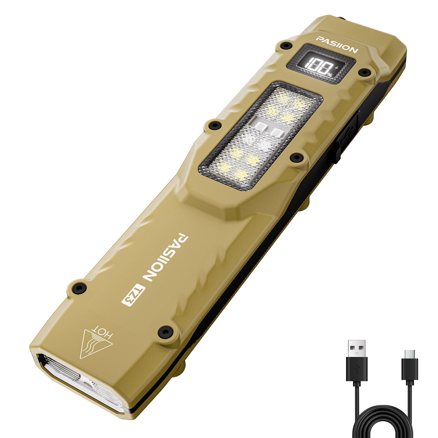 Rechargeable Flat EDC Flashlight with Digital Display, Side Light & Dual Switch Control
