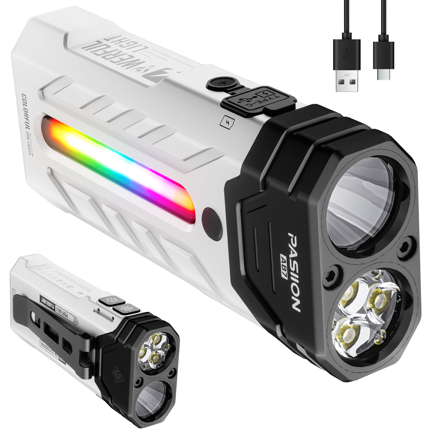 3250 Lumen Rechargeable Flat EDC Flashlight with Spotlight, Floodlight & RGB Light